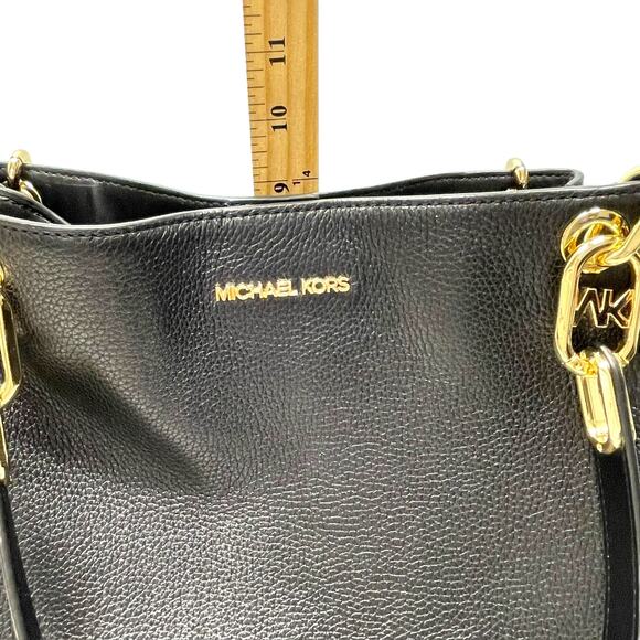 Michael Kors Trisha Black Pebbled Leather Purse Handbag Triple Gusset - Picture 11 of 13